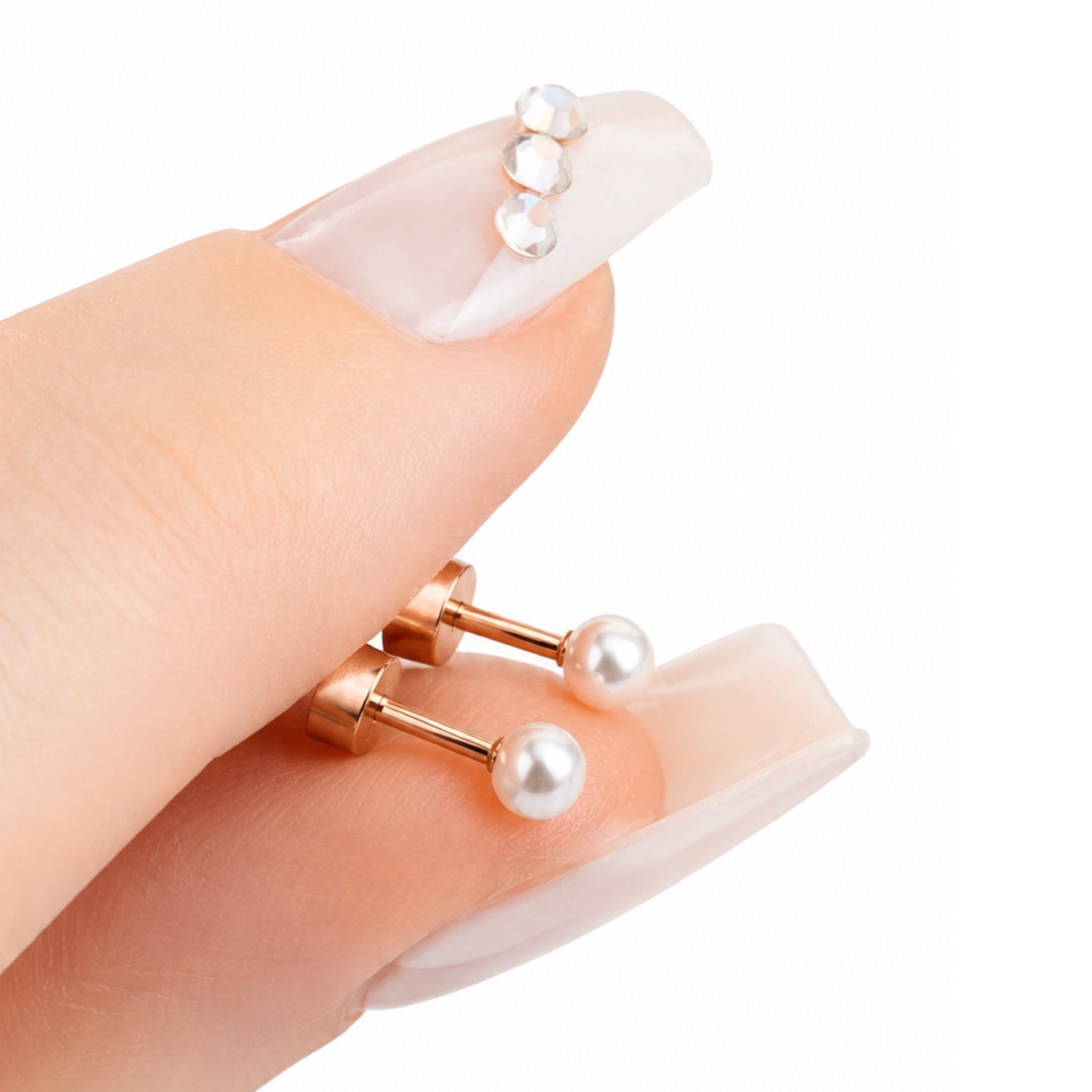 Rose Gold Pearl Flat Back Stud Earrings