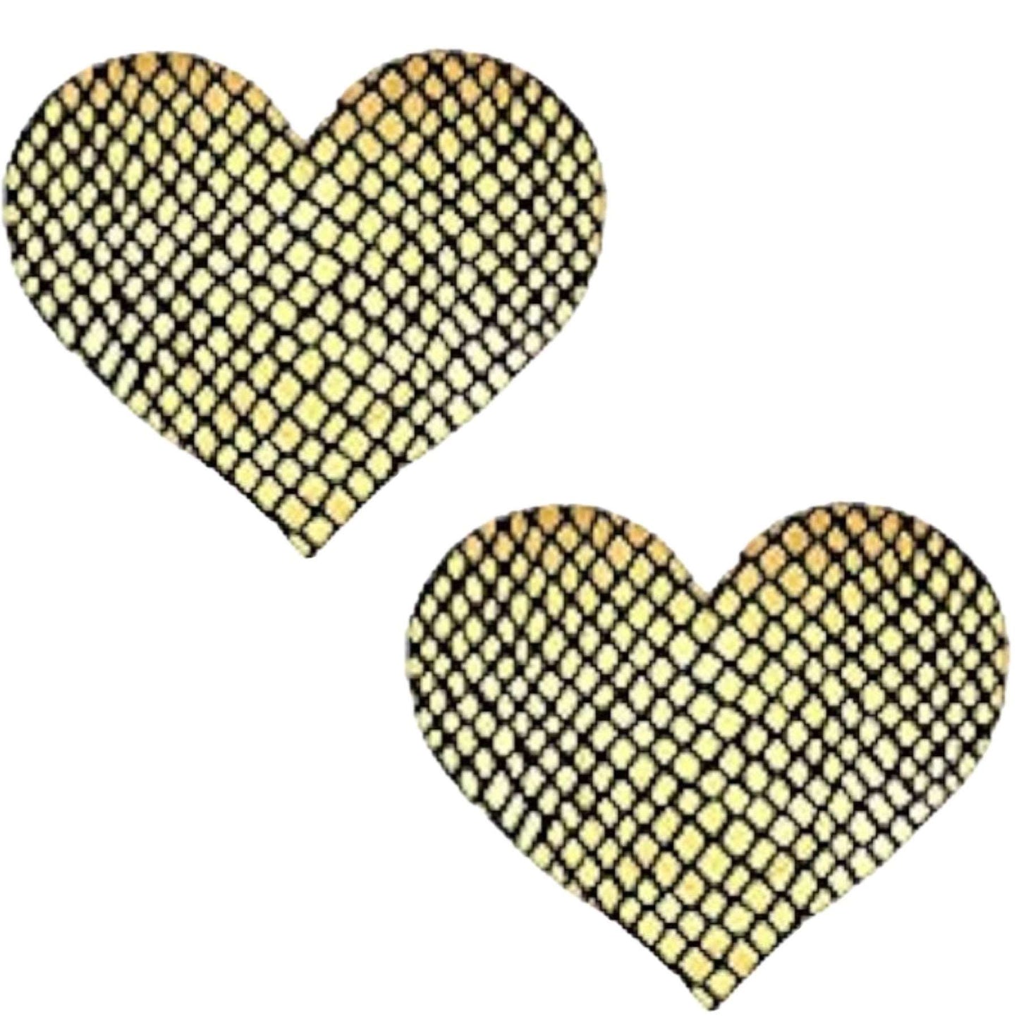 Gold Fishnet Heart Breast Petal Pasties