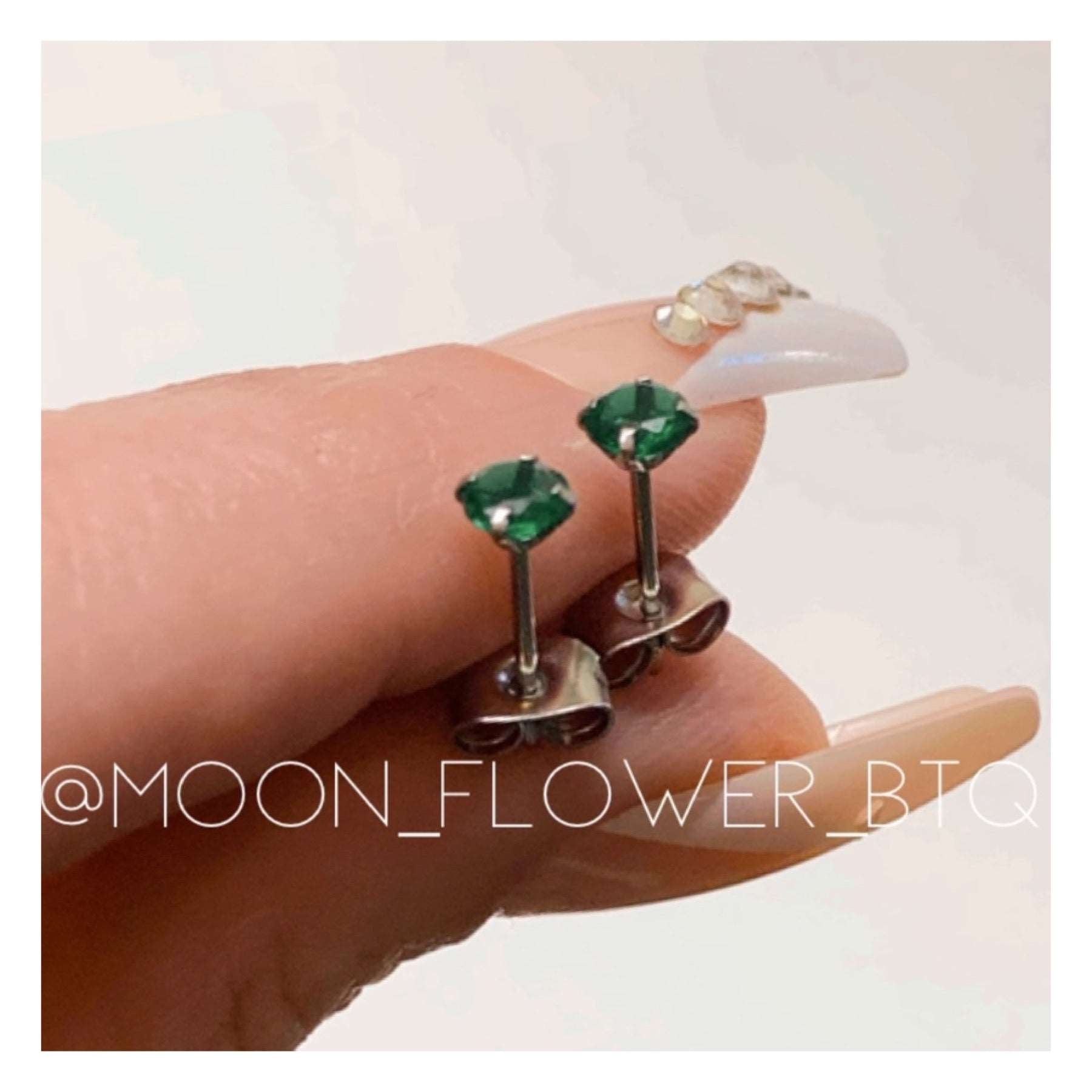 Green CZ Stud Earrings