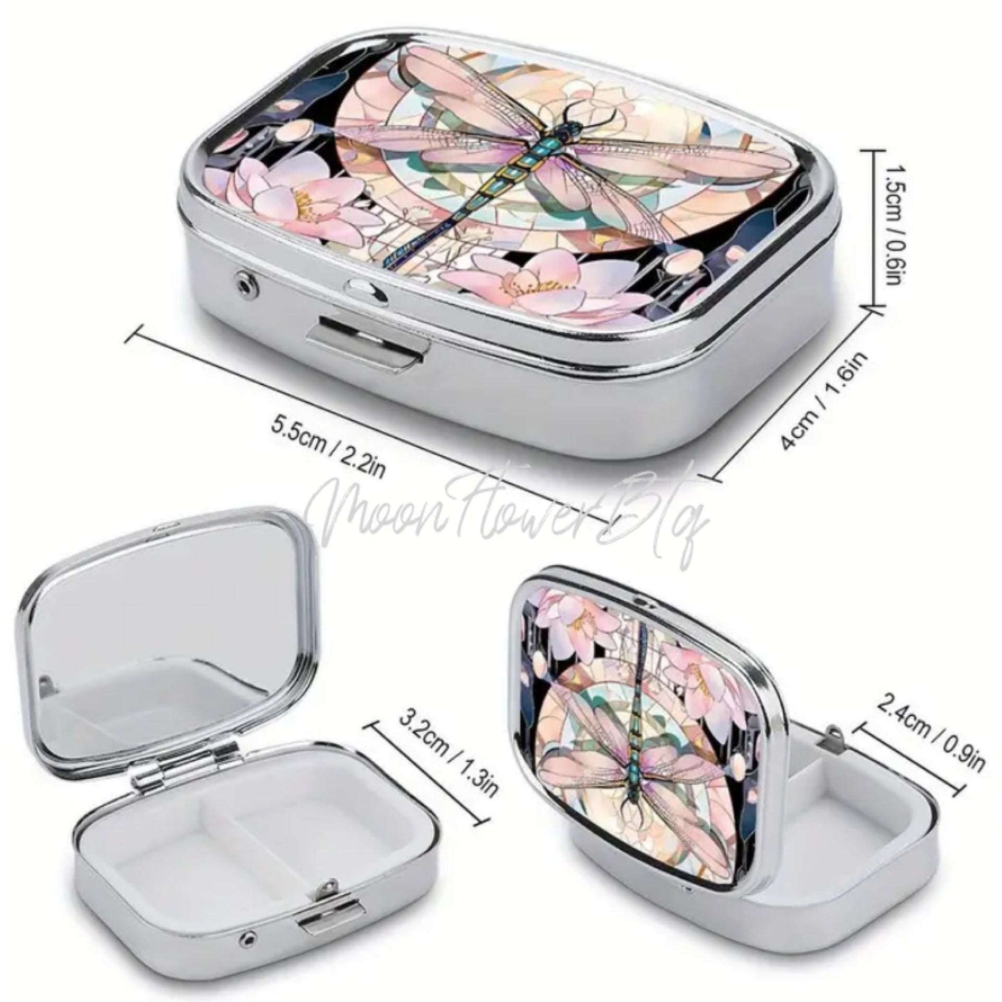 Pink Dragonfly Pill Case Travel Container