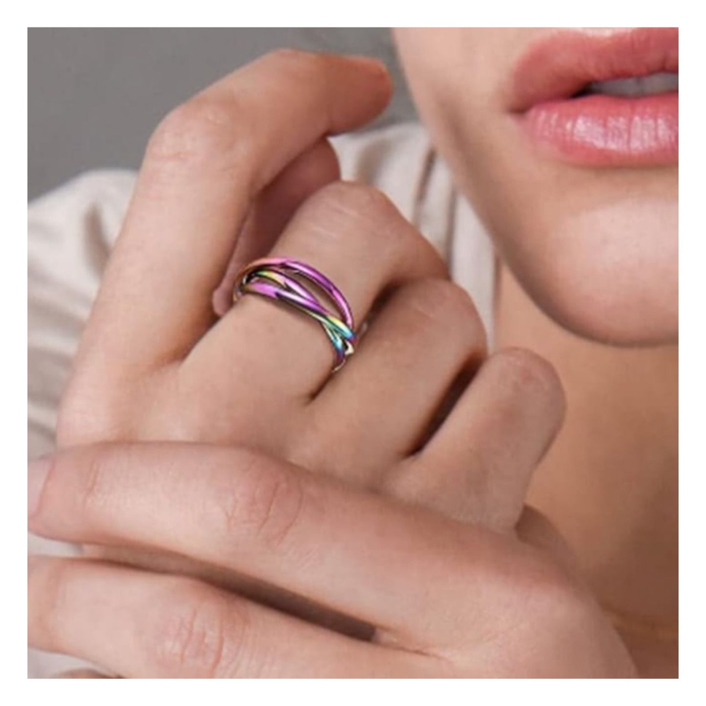 Rainbow Triple Interconnected Anxiety Fidget Ring