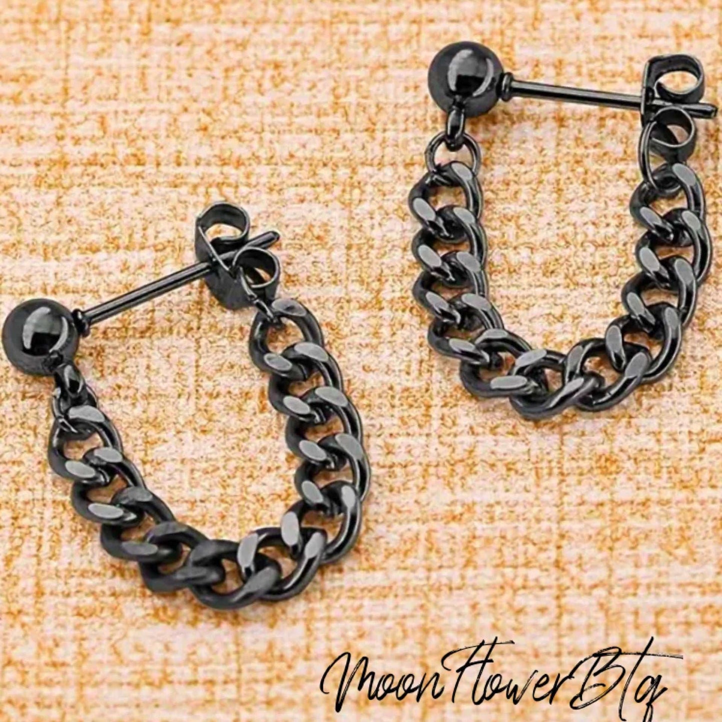 Black Dangly Punk Chain Stud Earrings