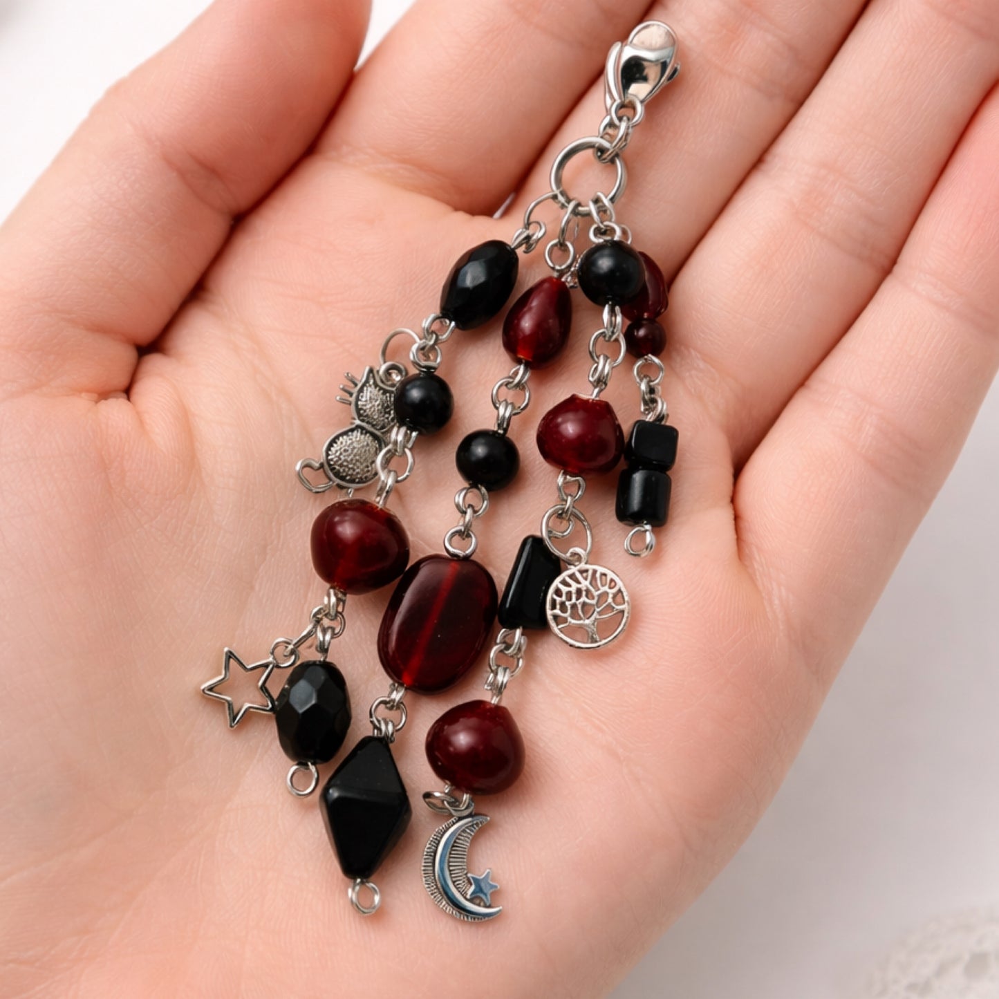 Red Black Beaded Charm Keychain –  Bag Charm & Zipper Pull