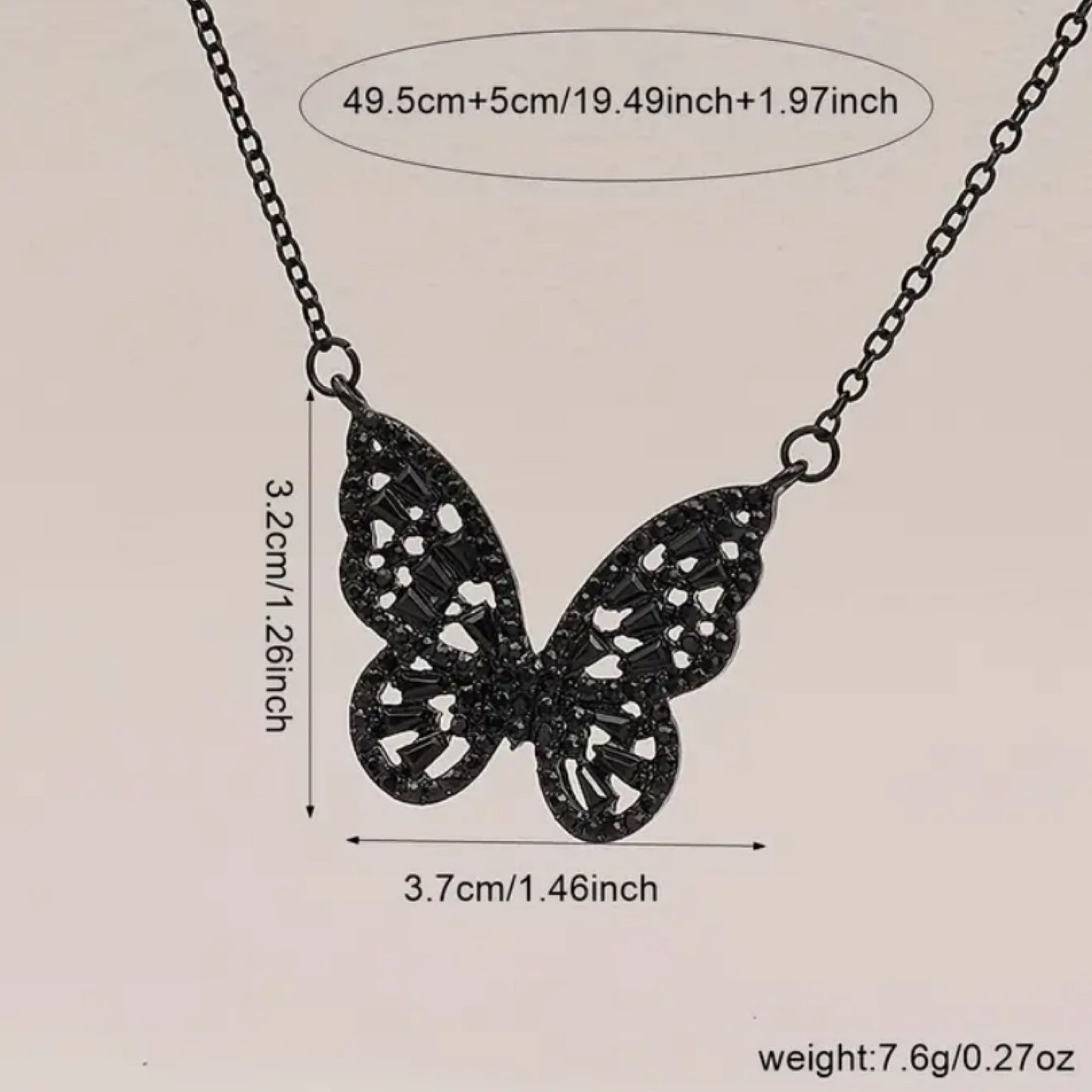 Black Rhinestone Butterfly Pendant Necklace