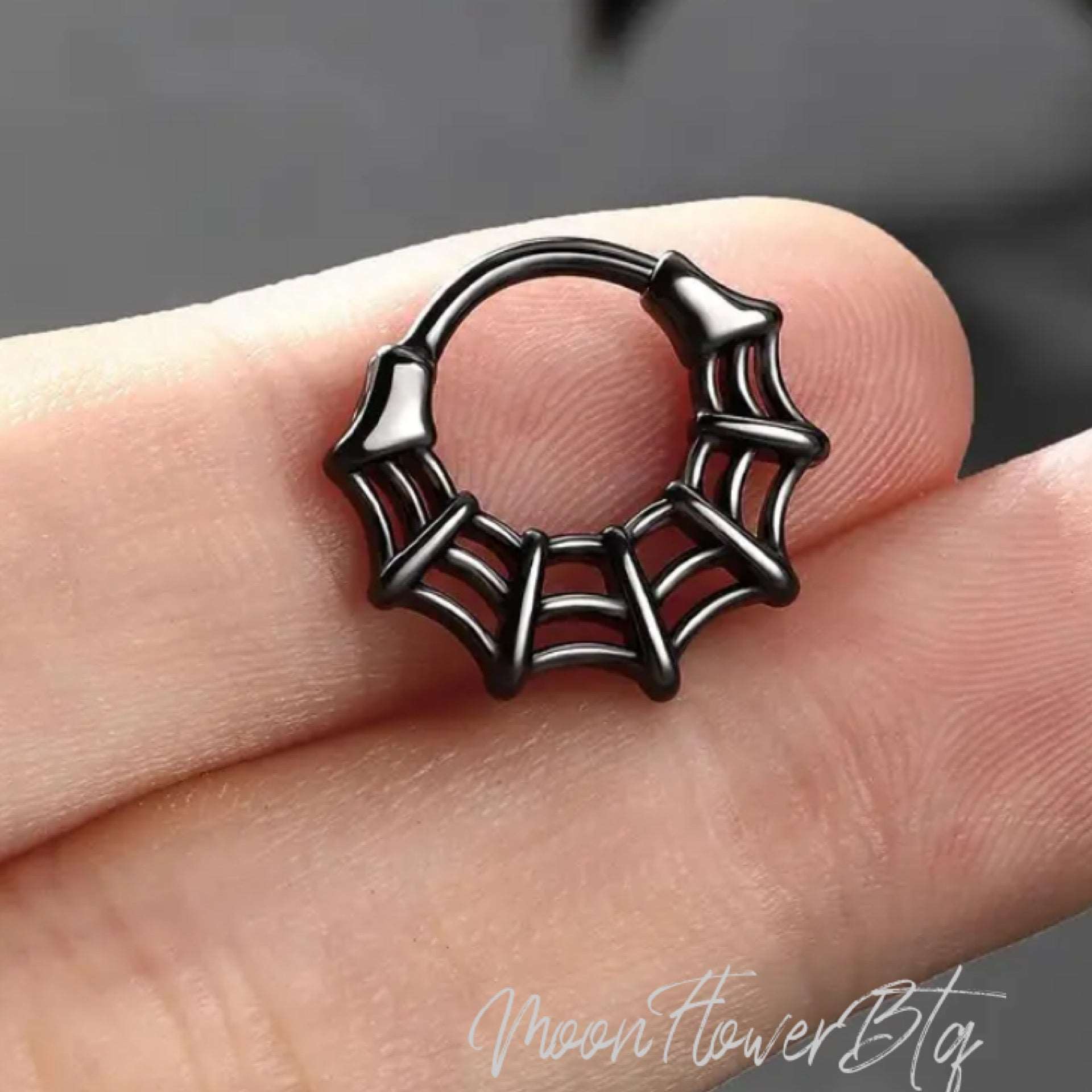 Black Spider Web Septum Clicker Ring