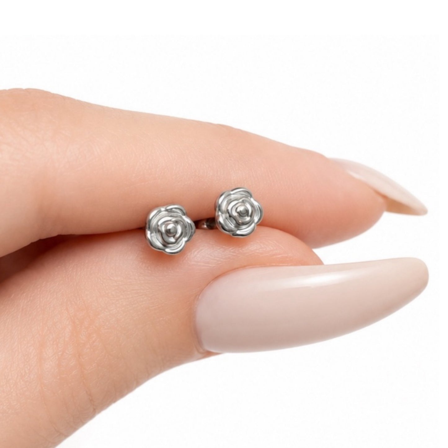 Stainless Steel Rose Bud Barbell Earrings – 18G