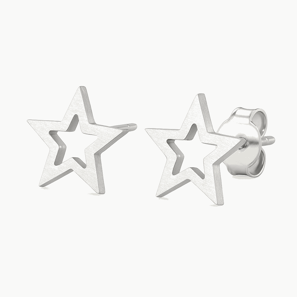 Silver Star Cutout Stud Earrings | 20G Stainless Steel Hypoallergenic