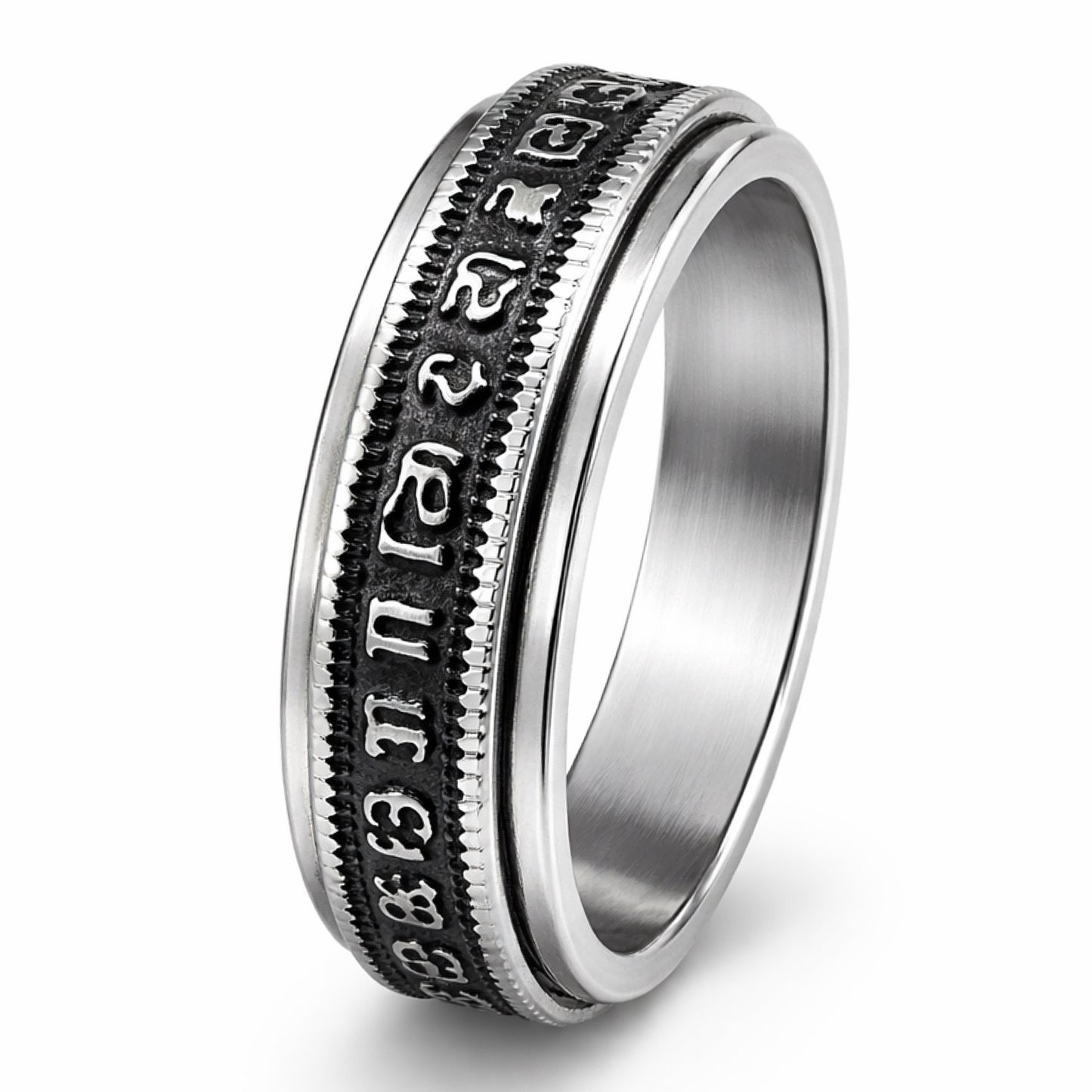 Stainless Steel Symbol Script Spinner Ring