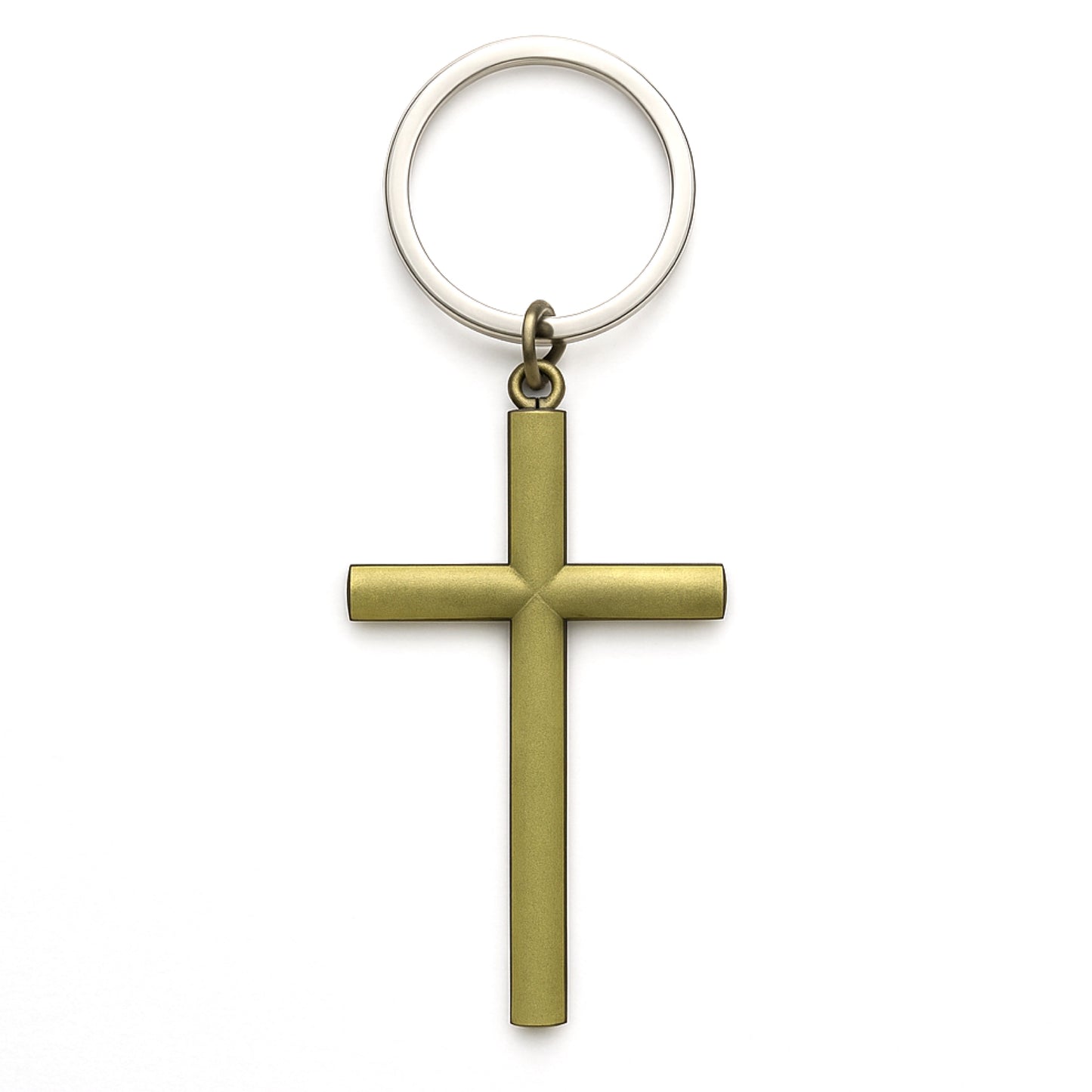 Large Brass Cross Keychain with Silver Ring – Bold Religious Statement Accessory