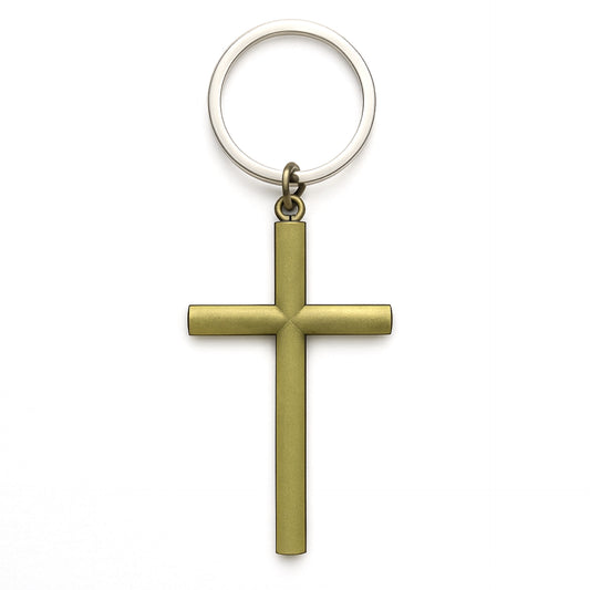 Large Brass Cross Keychain with Silver Ring – Bold Religious Statement Accessory