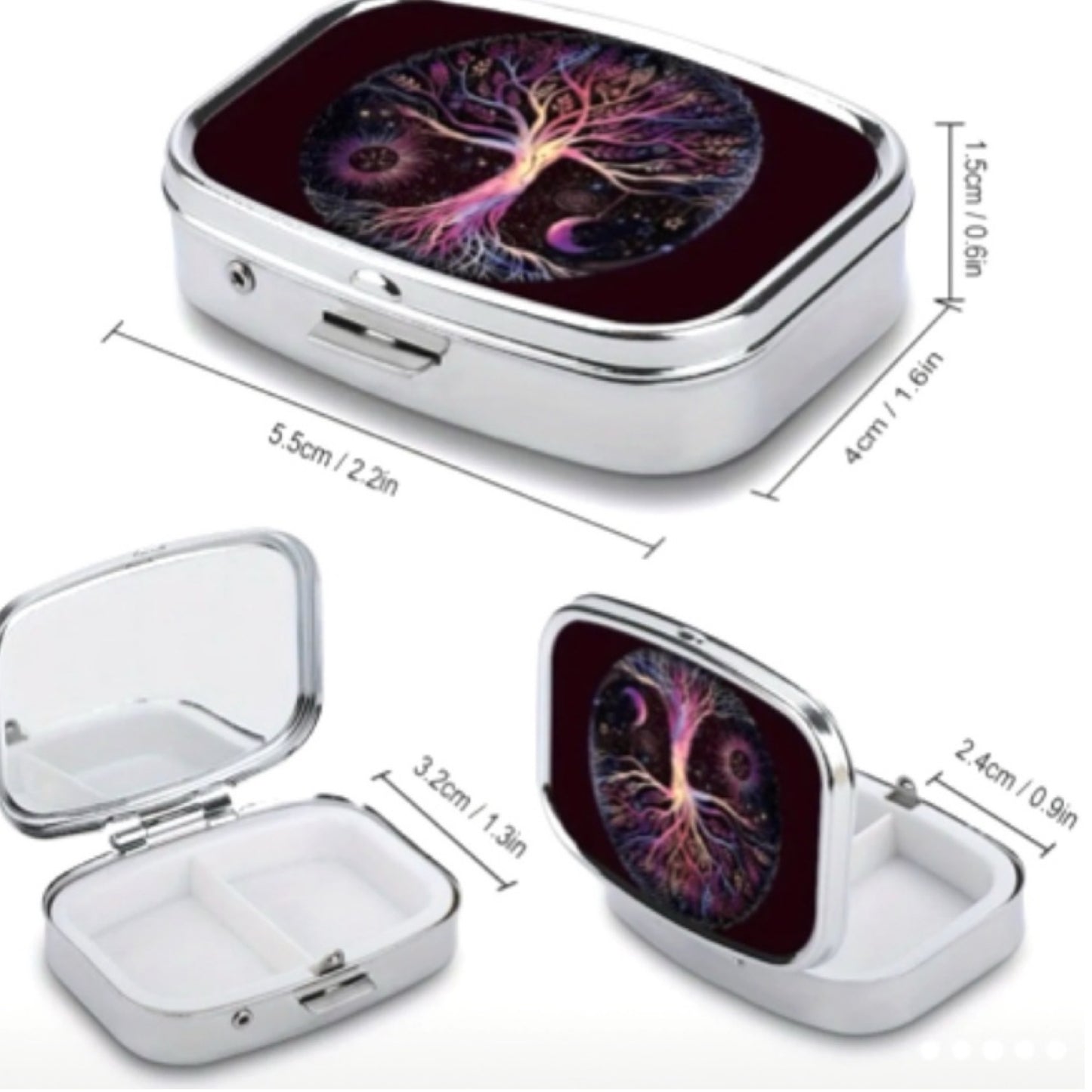 Celestial Tree of Life Sun & Moon Pill Box – Cosmic Metal Medicine Case