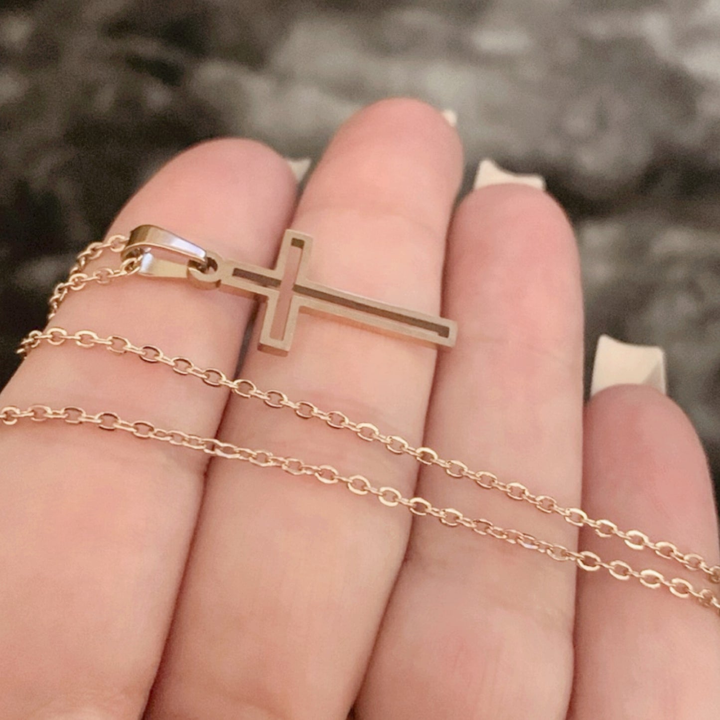 Rose Gold Gold Dainty Cut Out Cross Necklace