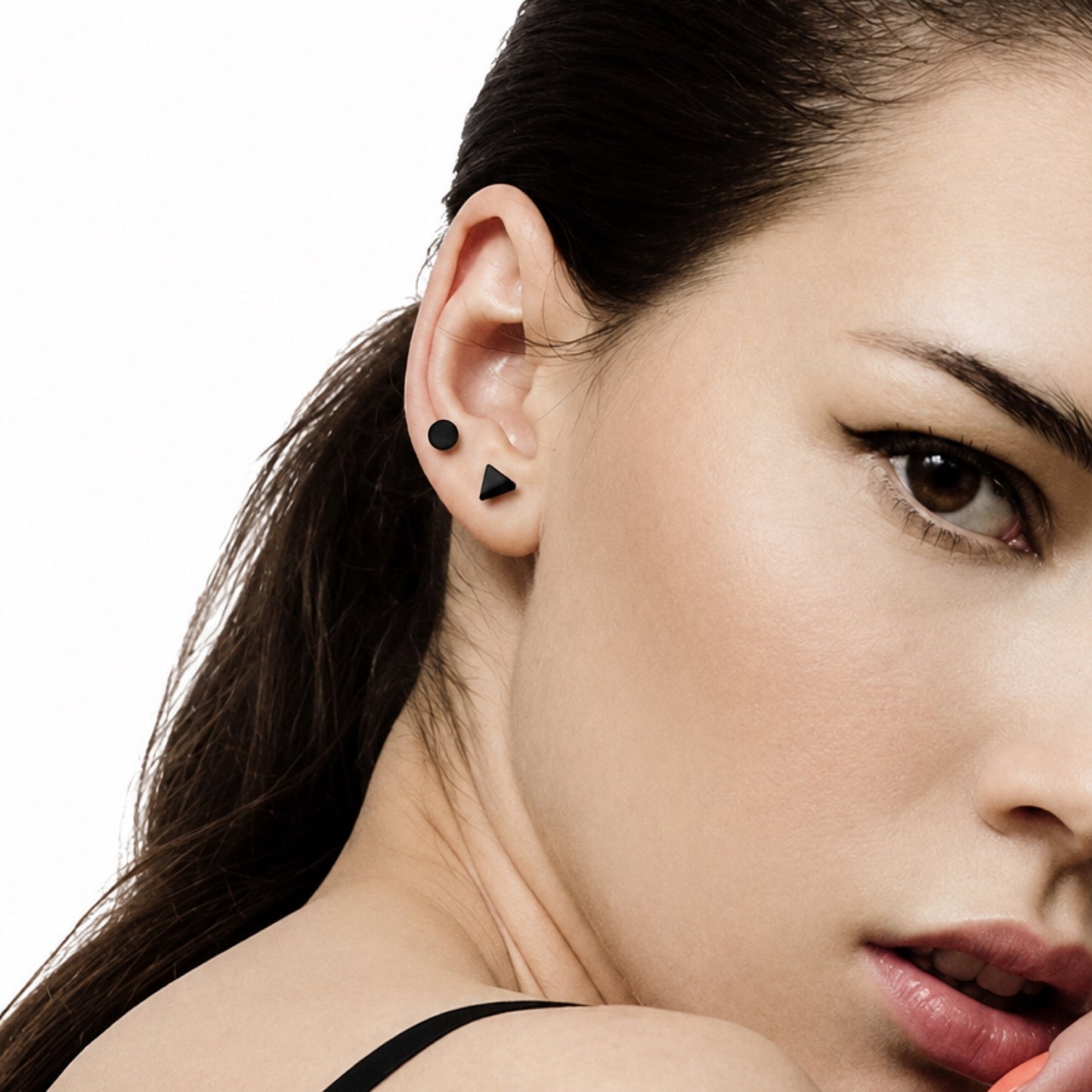 Black Triangle Flat Back Stud Earrings