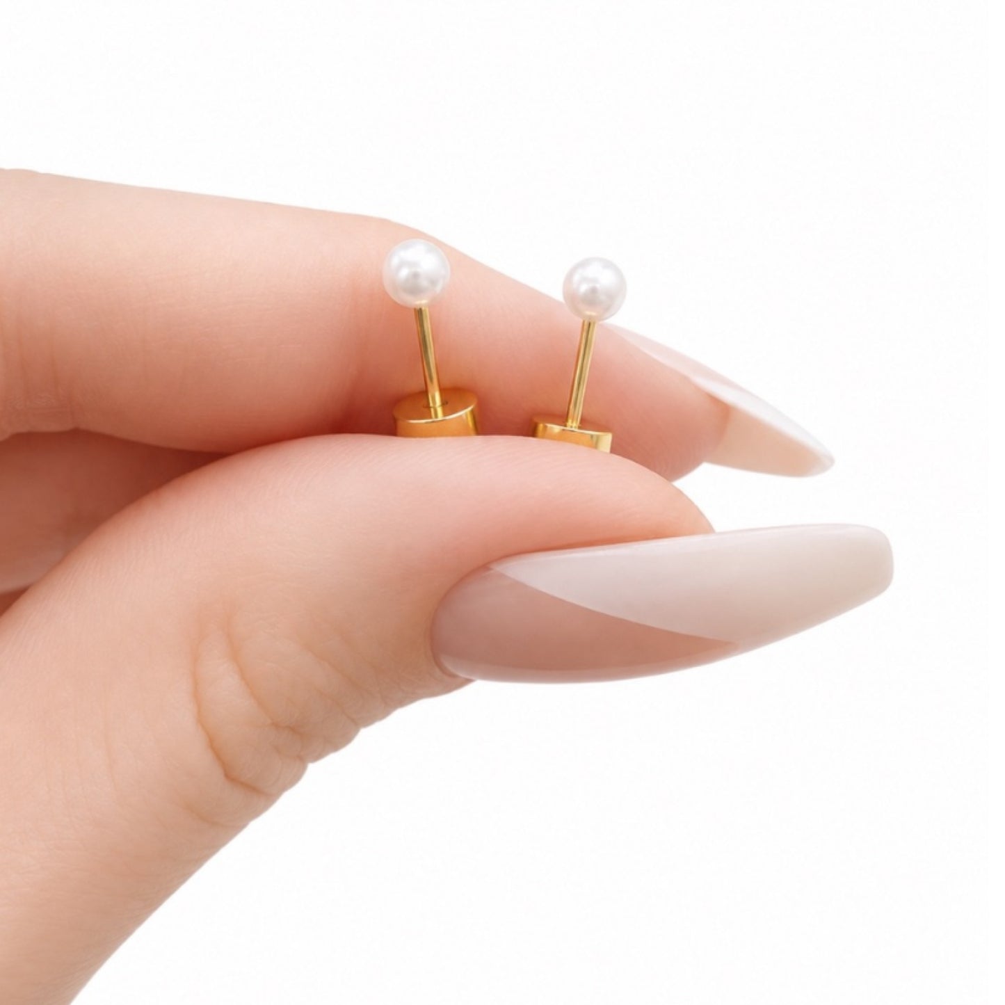 Pearl Flat Back Stud Earrings - 4mm