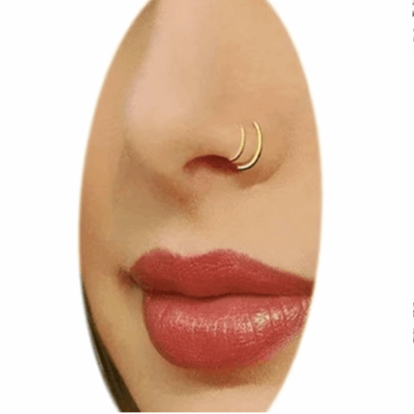 Double Hoop Nose Ring for Single Piercing - Rose Gold