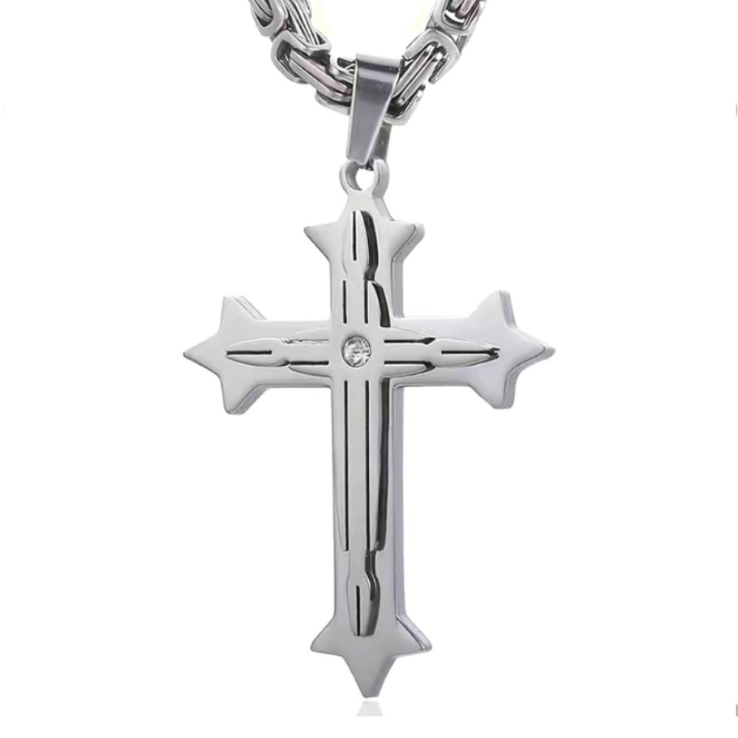 Sliver Layered CZ Cross Necklace