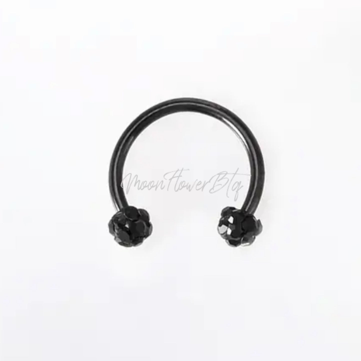 Black CZ Silver Horseshoe Barbell Septum Ring