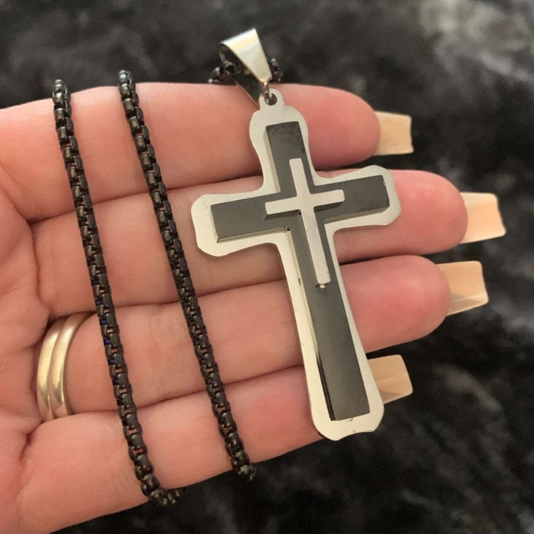 Black & Silver Multi-Layer Cross Necklace