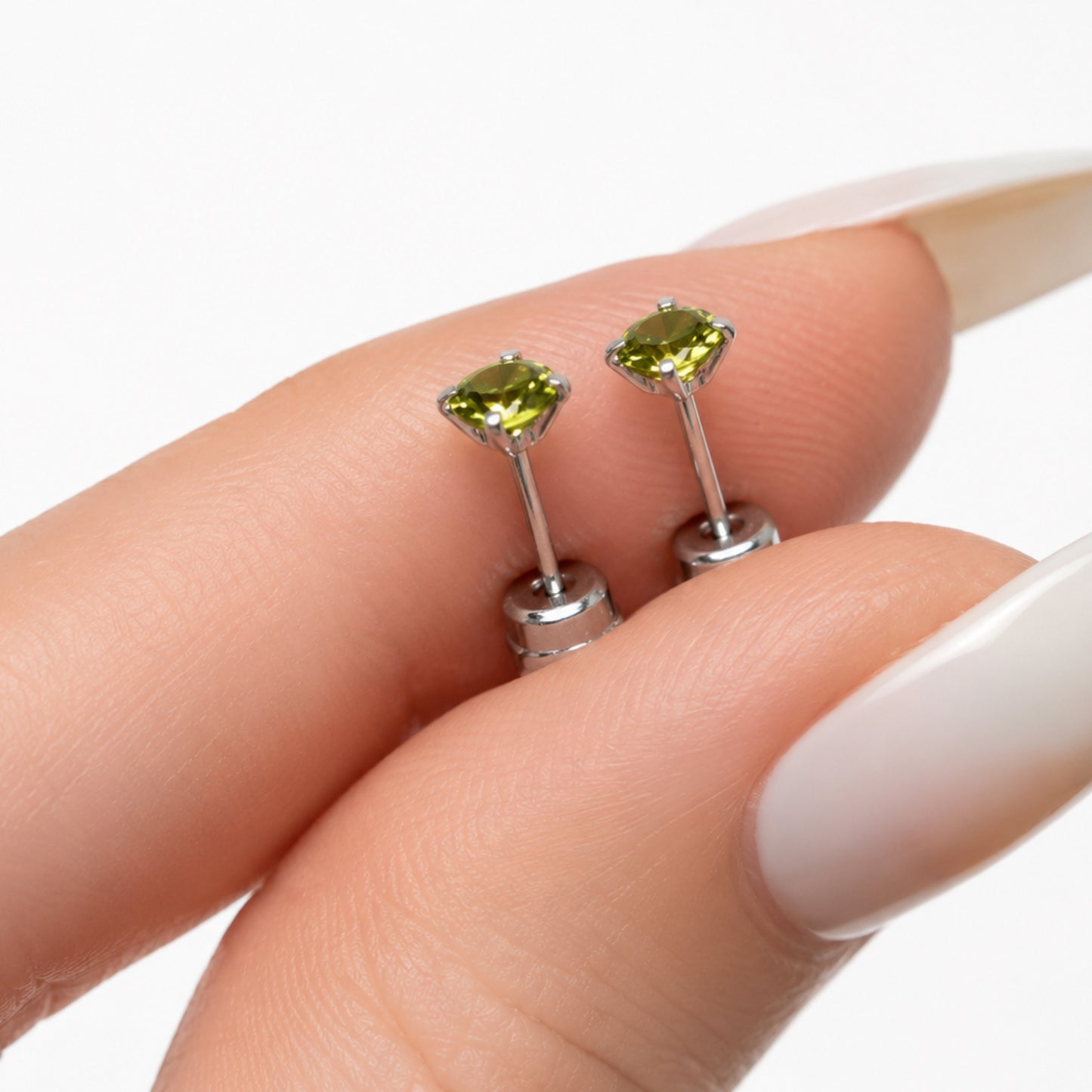 Olive Green CZ Double Ended Screw Back Stud Earrings