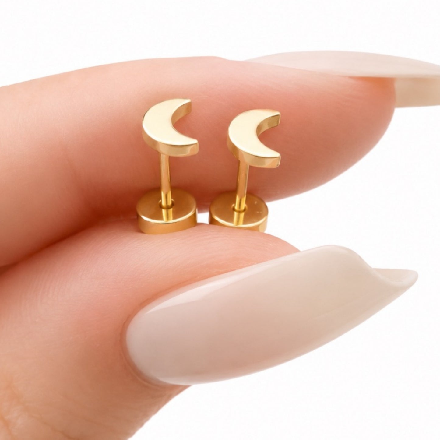 Gold Crescent Moon Flat Back Stud Earrings