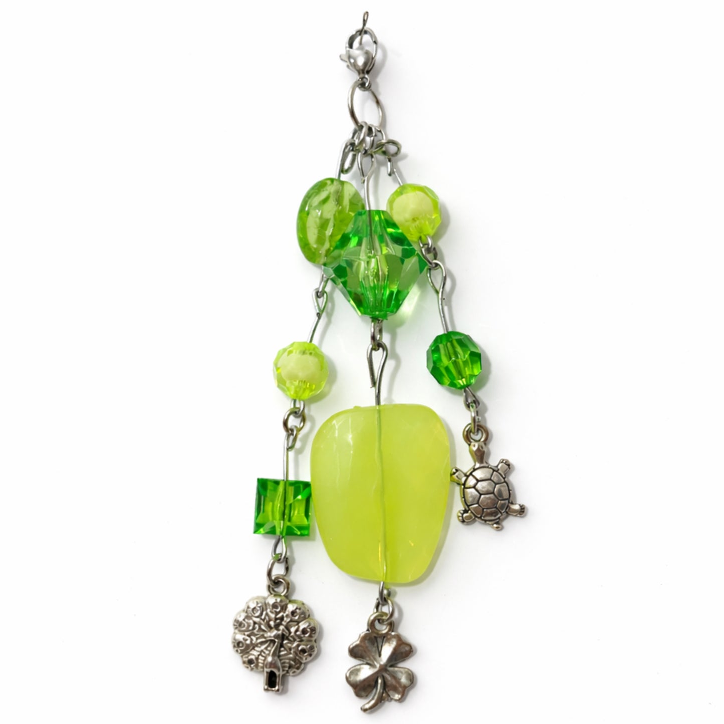 Green Beaded Turtle, Shamrock & Peacock Charm - Keychain Bag Charm Zipper Pull