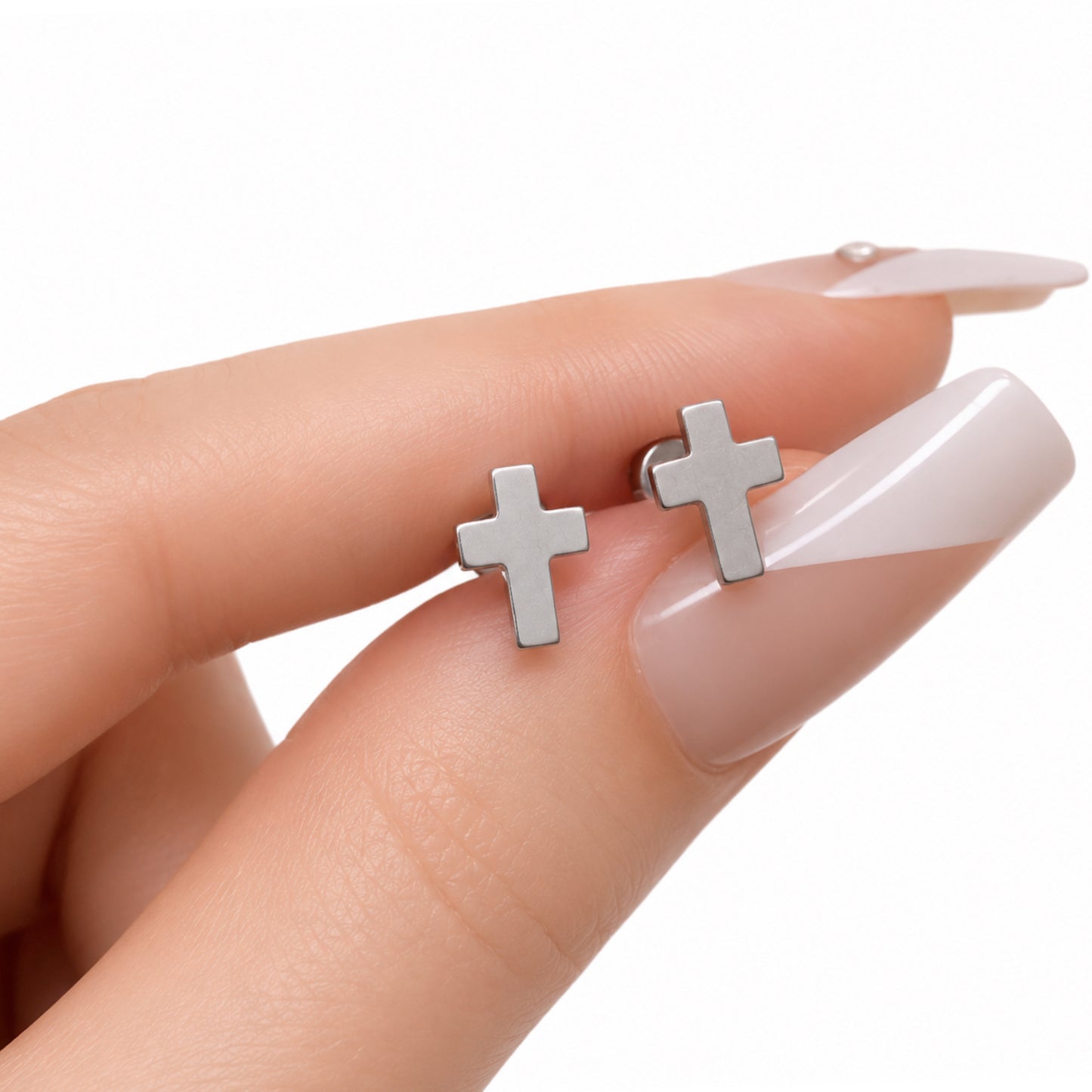 Stainless Steel Cross Flat Back Stud Earrings