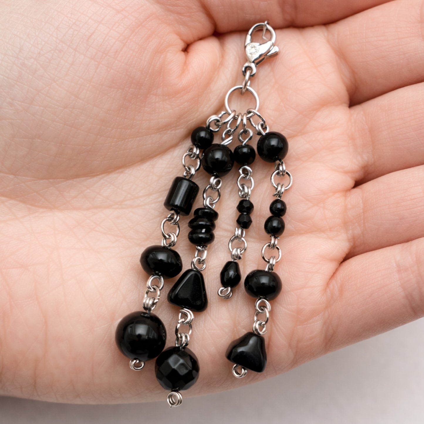 Black Beaded Charm - Keychain Bag Charm Zipper Pull