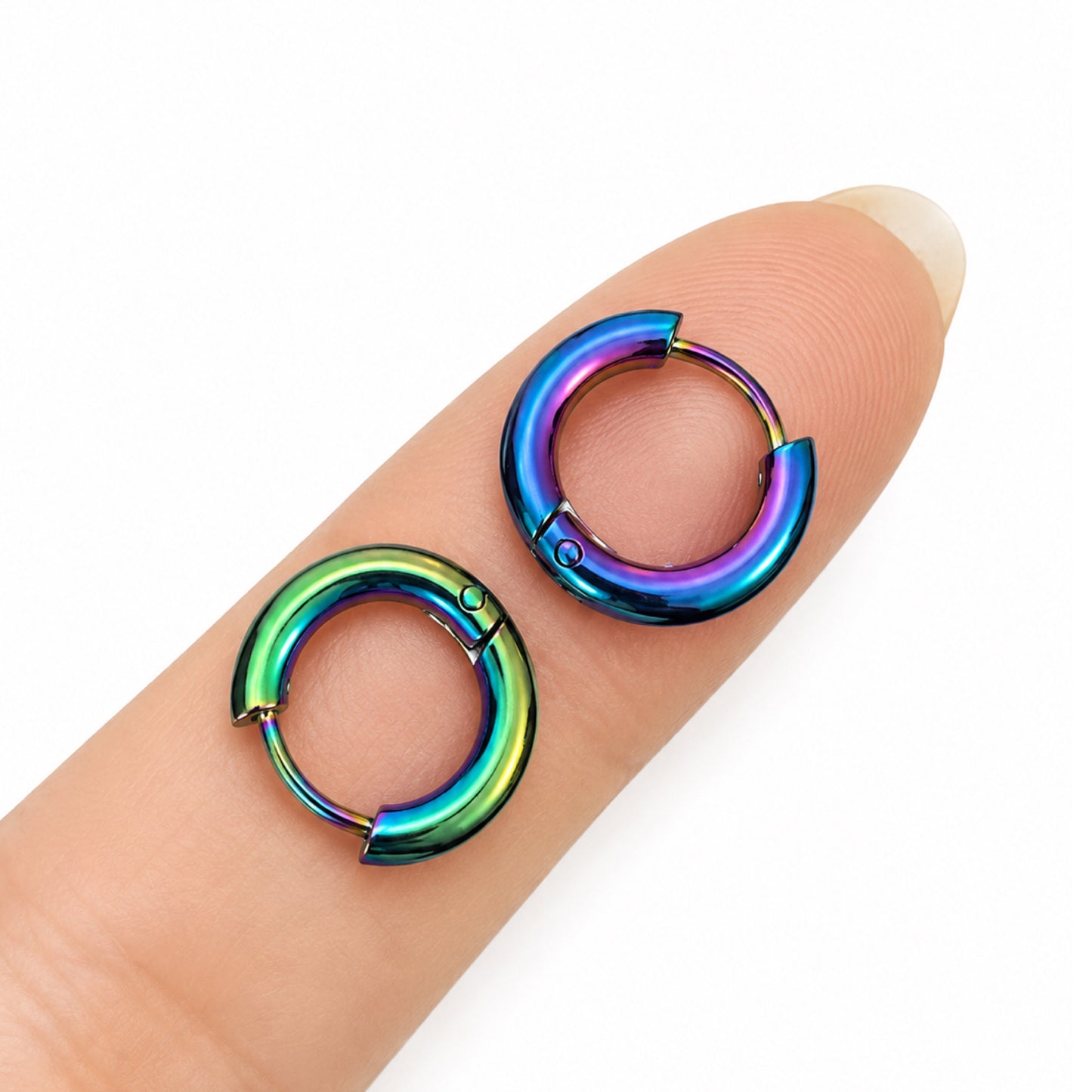 Rainbow Oil Slick Stainless Steel Hinged Huggie Hoop Earrings 8mm