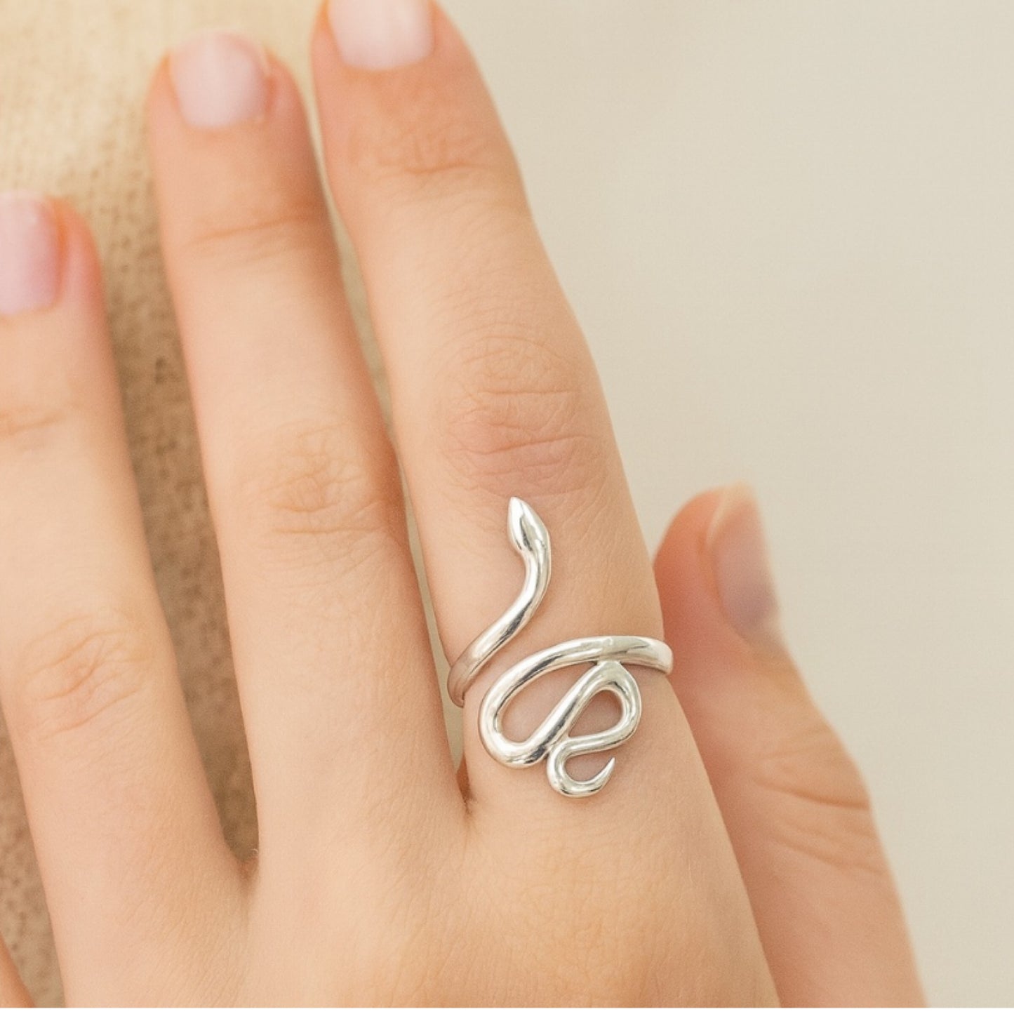 Silver Snake Adjustable Cuff Ring – Serpent Wrap Design