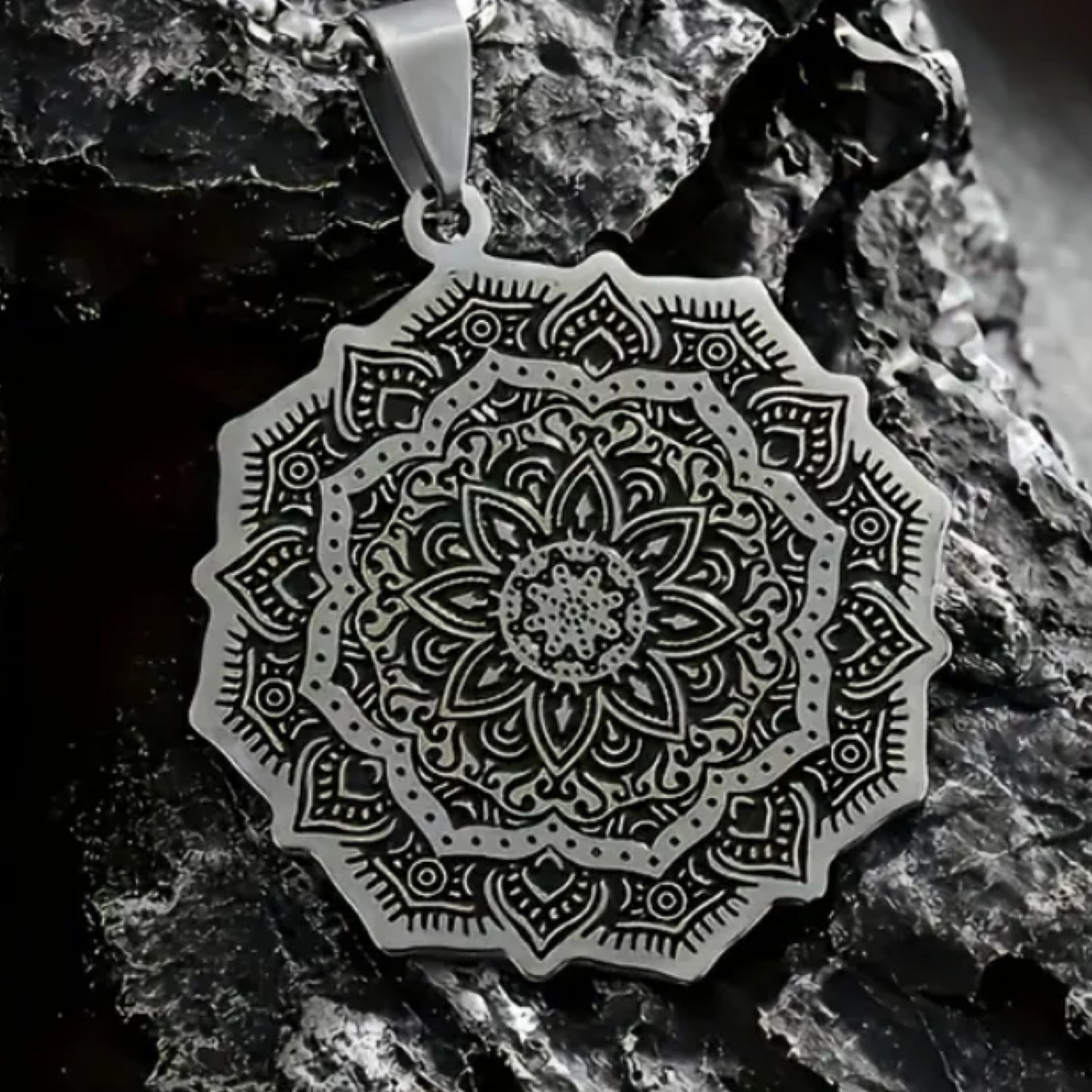 Silver Boho Mandala Pendant Necklace