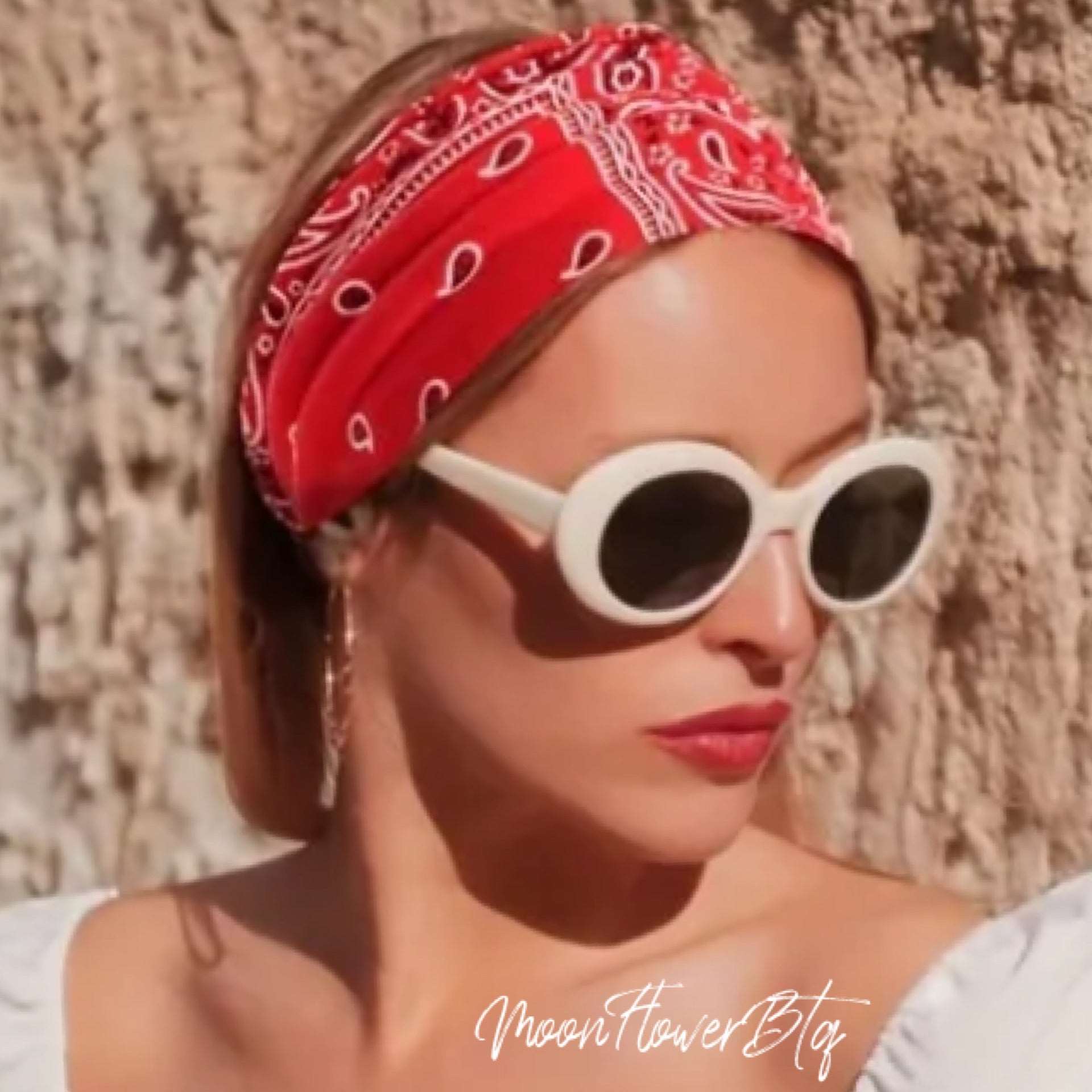 Red Paisley Bandana Print Turban Headband Ear Warmer