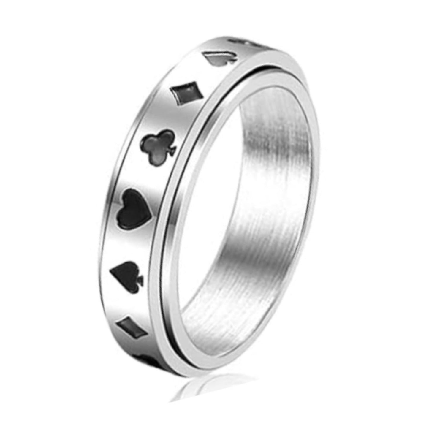 Silver Black Poker Themed Anxiety Fidget Spinner Ring