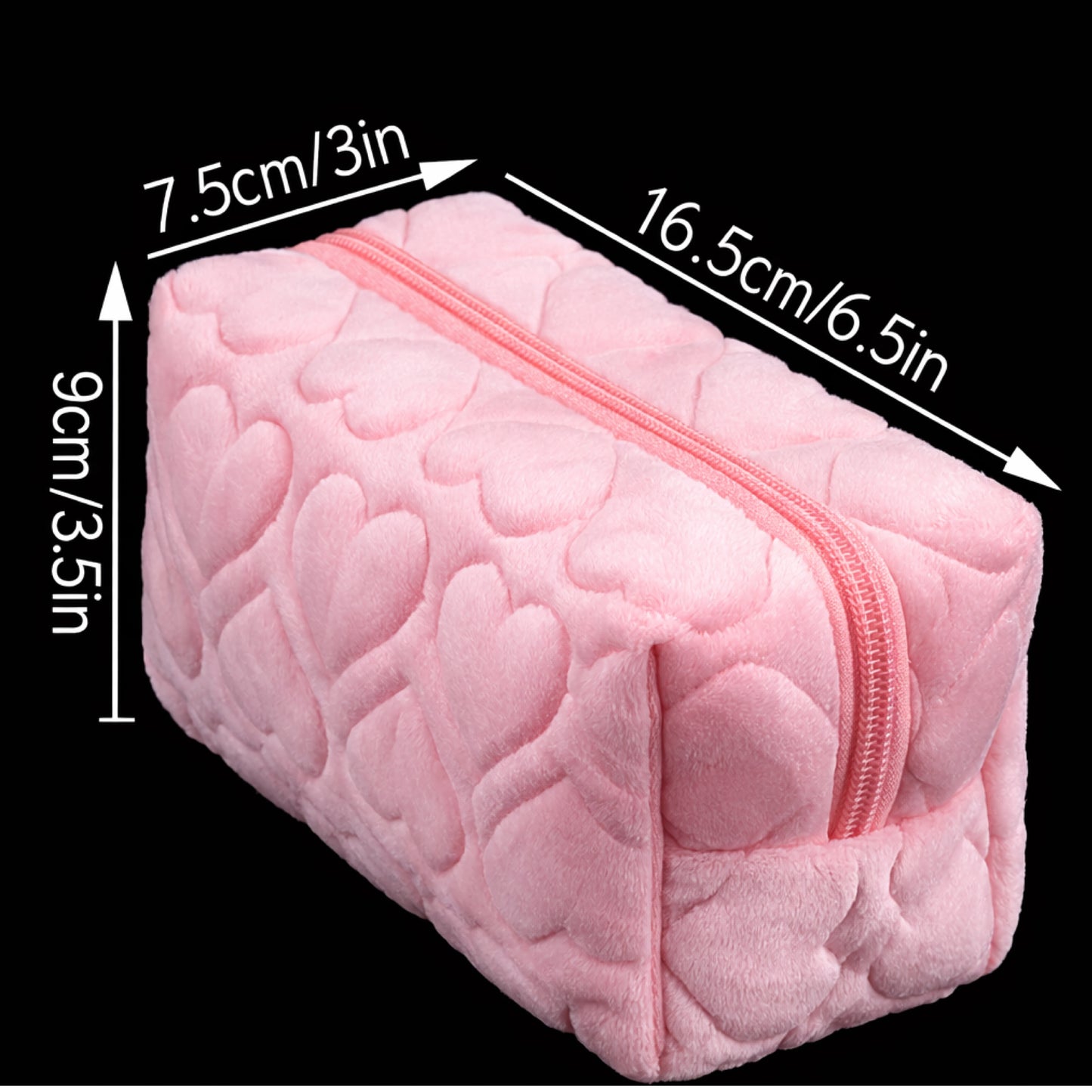 Pink Fuzzy Heart Cosmetic Makeup Bag