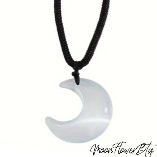 White Crescent Moon Pendant Necklace