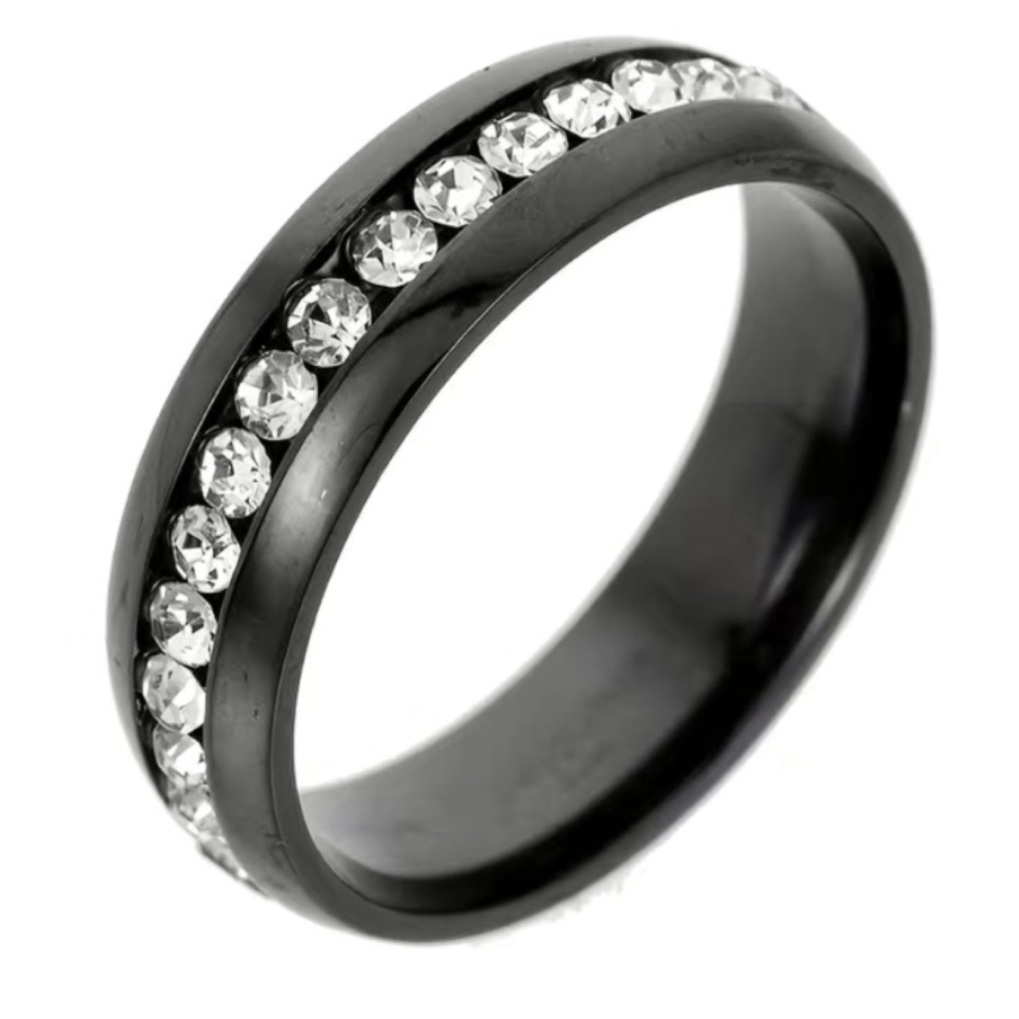 Black Stainless Steel Crystal Inlay Band Ring