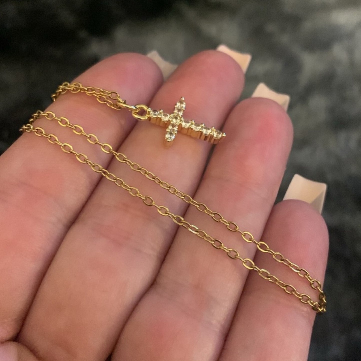 Tiny Gold CZ Covered Cross Necklace