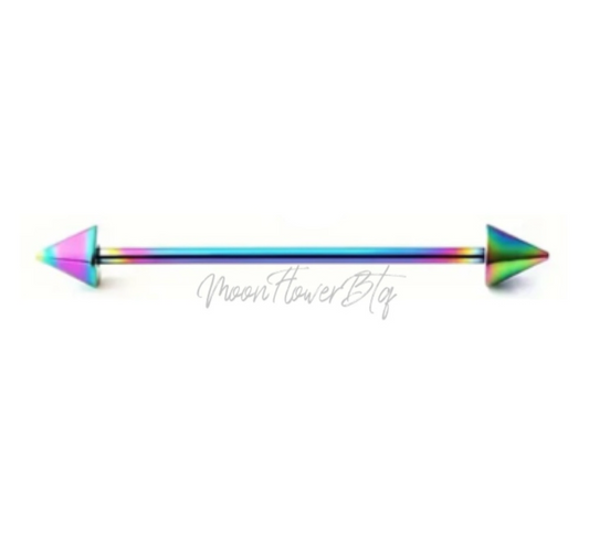 Rainbow Spiked Industrial Barbell Earring