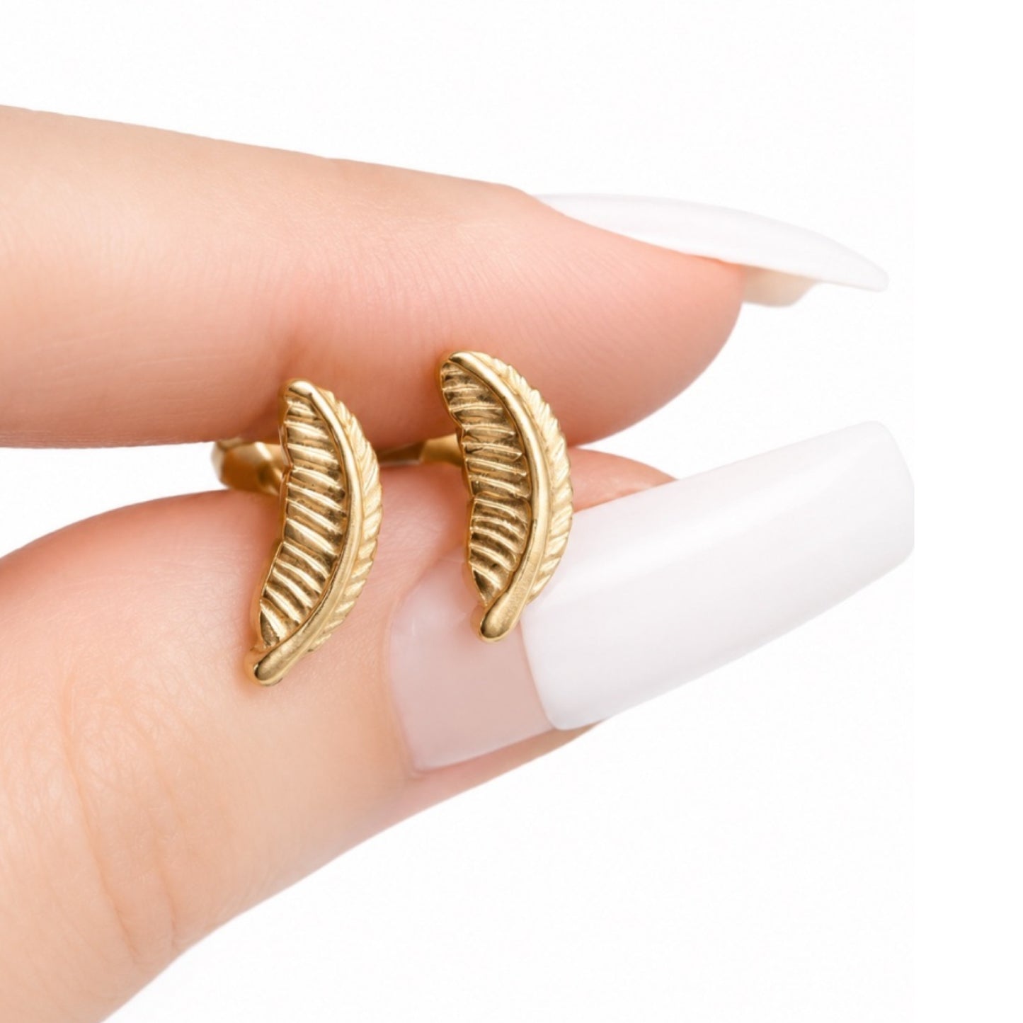 Gold Feather Flat Back Stud Earrings