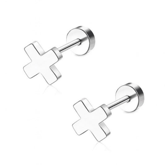 Stainless Steel X Cross Flat Back Stud Earrings