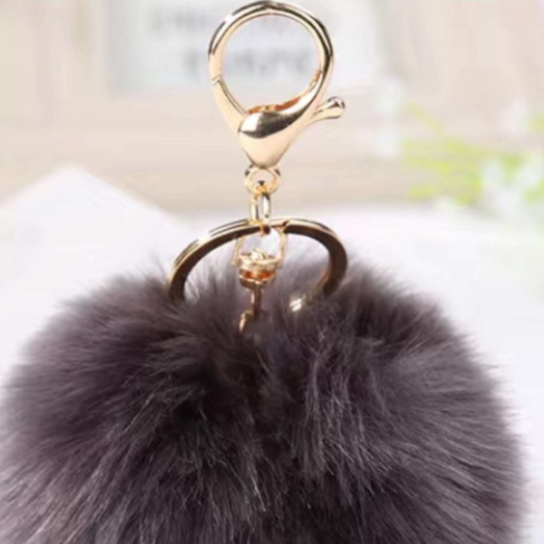 Dark Gray Soft Faux Fur Pom Pom Keychain Bag Charm