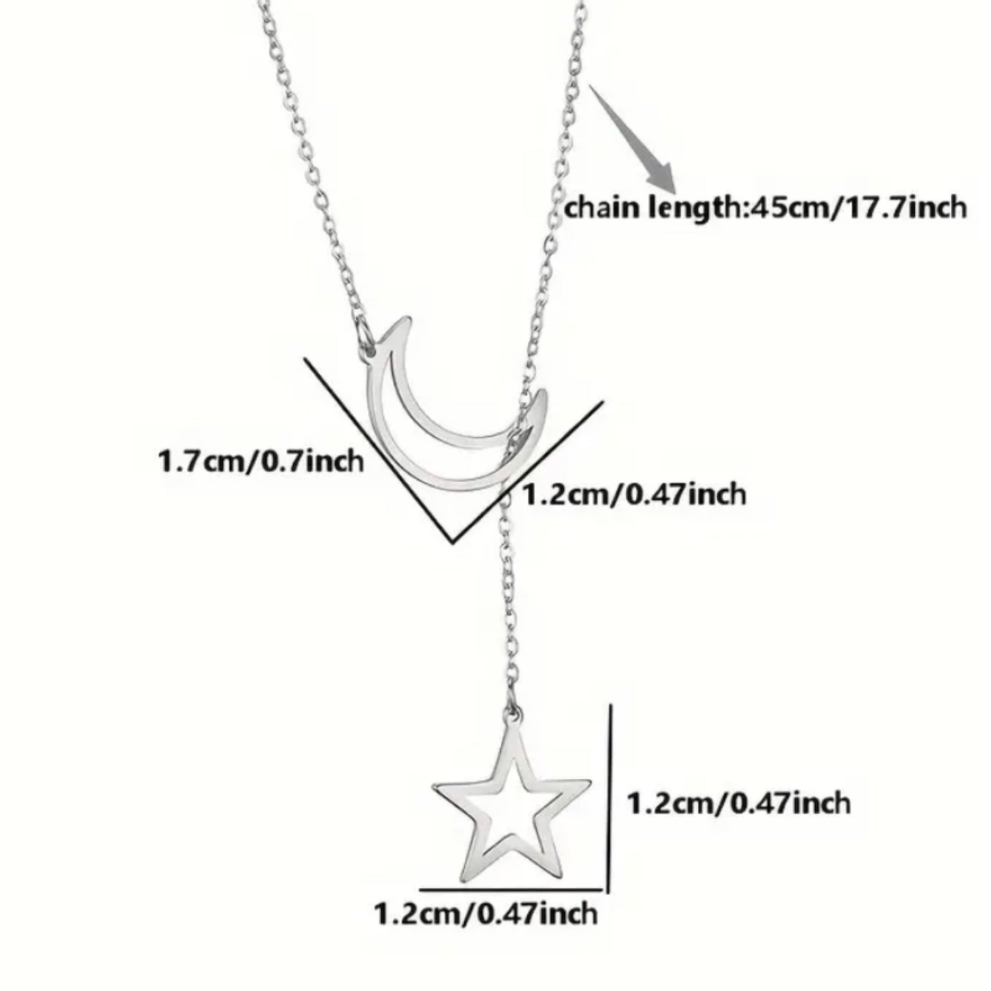 Silver Star and Moon Pendant Necklace