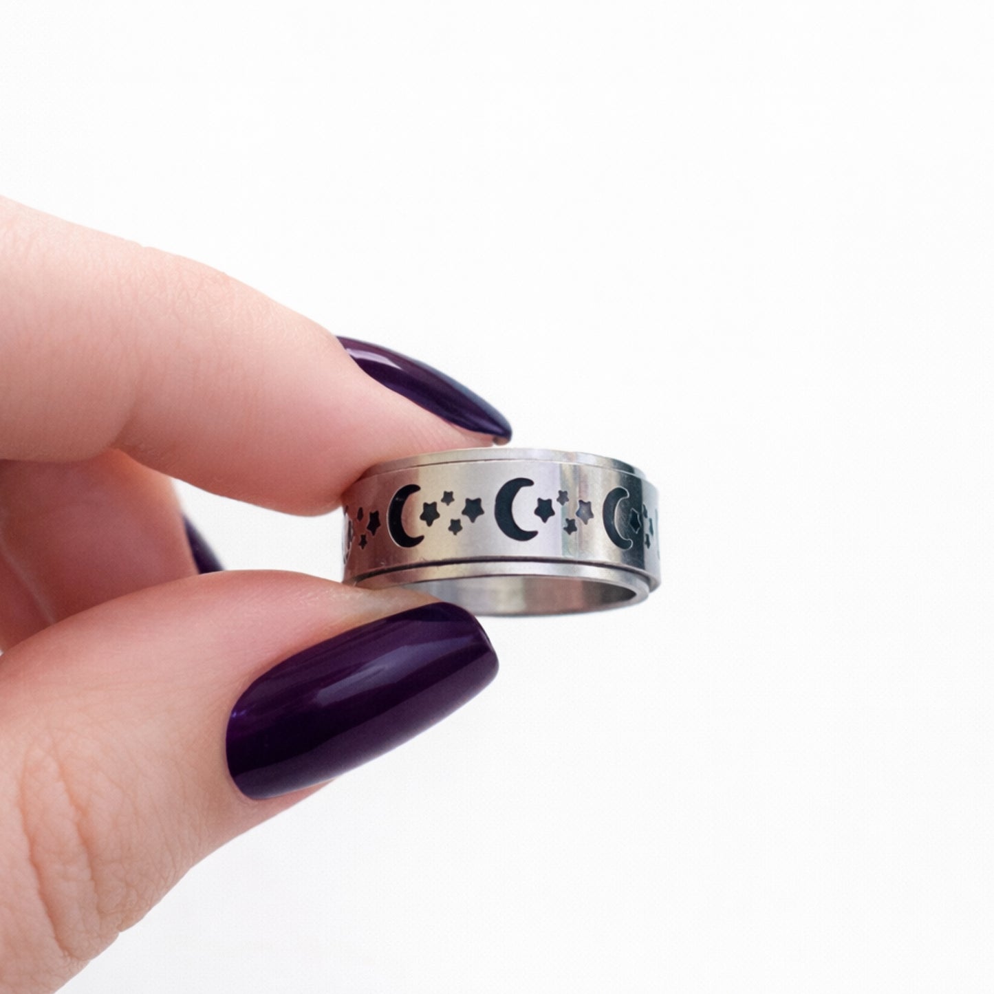 Moon Star Spinner Ring – Stainless Steel Celestial Band