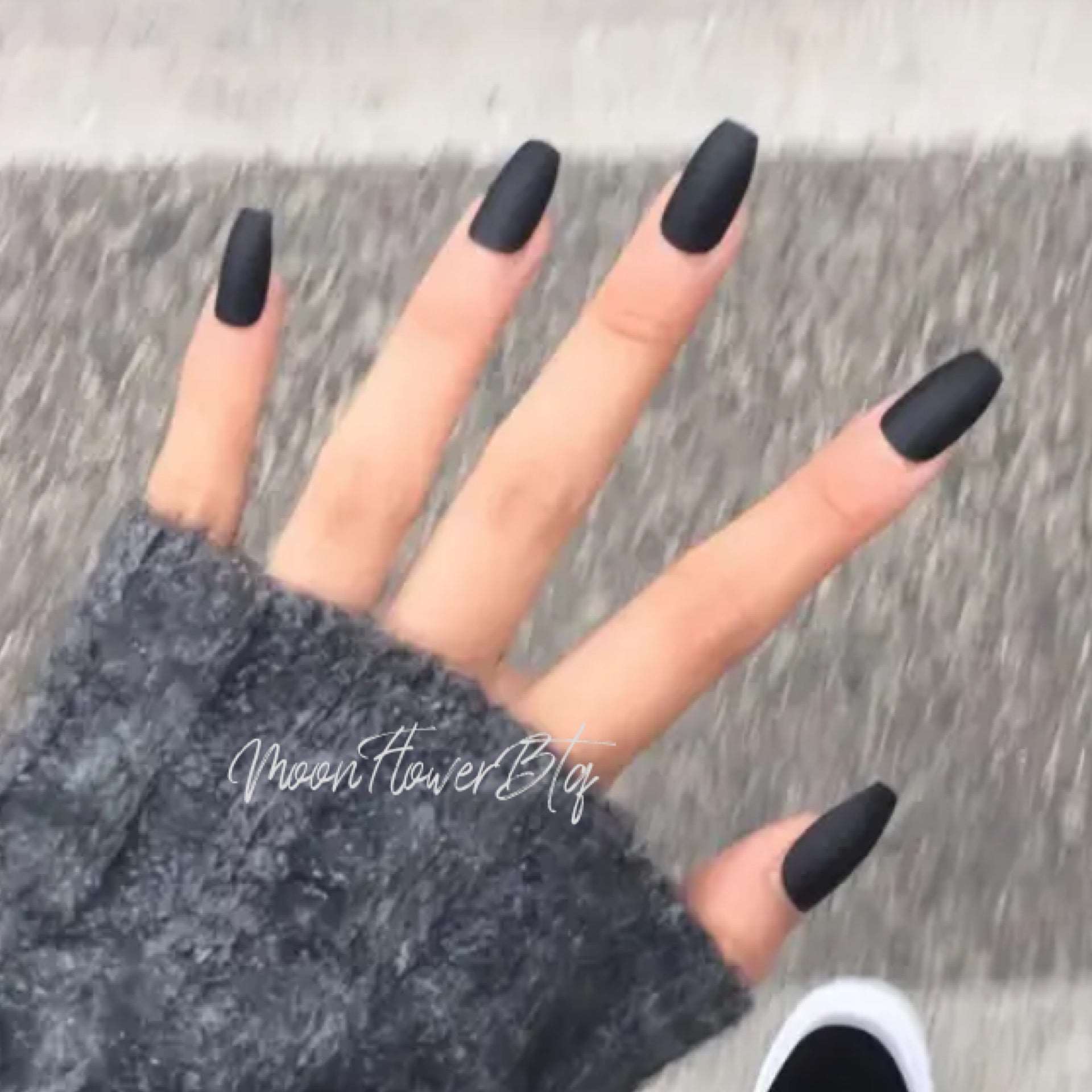 Black Matte Black Ballerina Coffin Press-On Nails