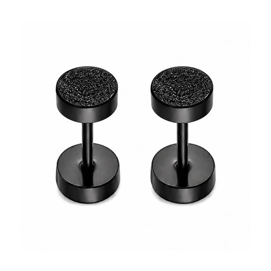 Black Textured Dot Flat Back Stud Earrings