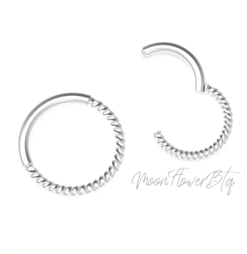 Silver Twisted Septum Clicker Hoop