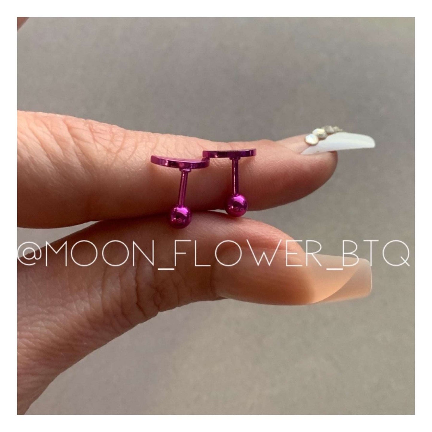 Pink Moon Barbell Earrings