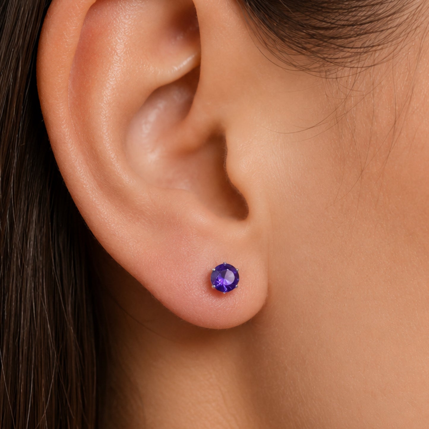 Purple CZ Stainless Steel Stud Earrings