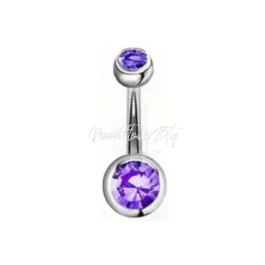 Silver Purple CZ Navel Belly Button Ring