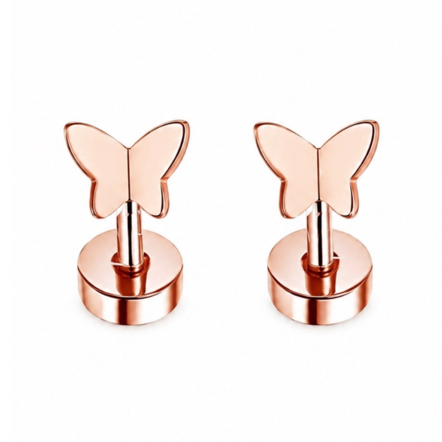 Rose Gold Butterfly Flat Back Stud Earrings