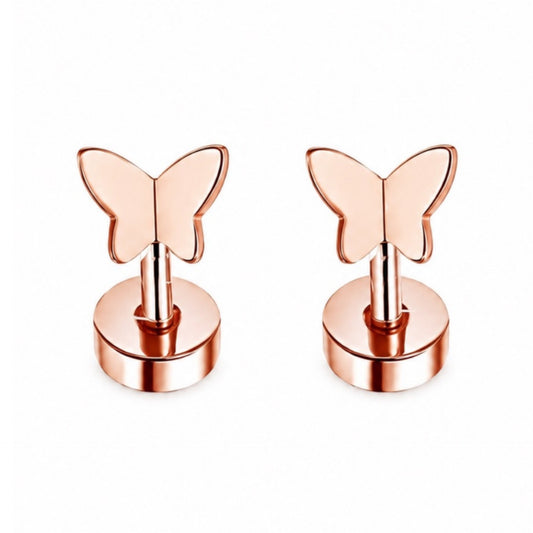 Rose Gold Butterfly Flat Back Stud Earrings